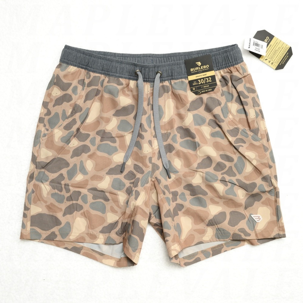 Burlebo Athletic Short Men's Small 30/32 Brown Camo Print 7" Inseam w/ Liner NWT